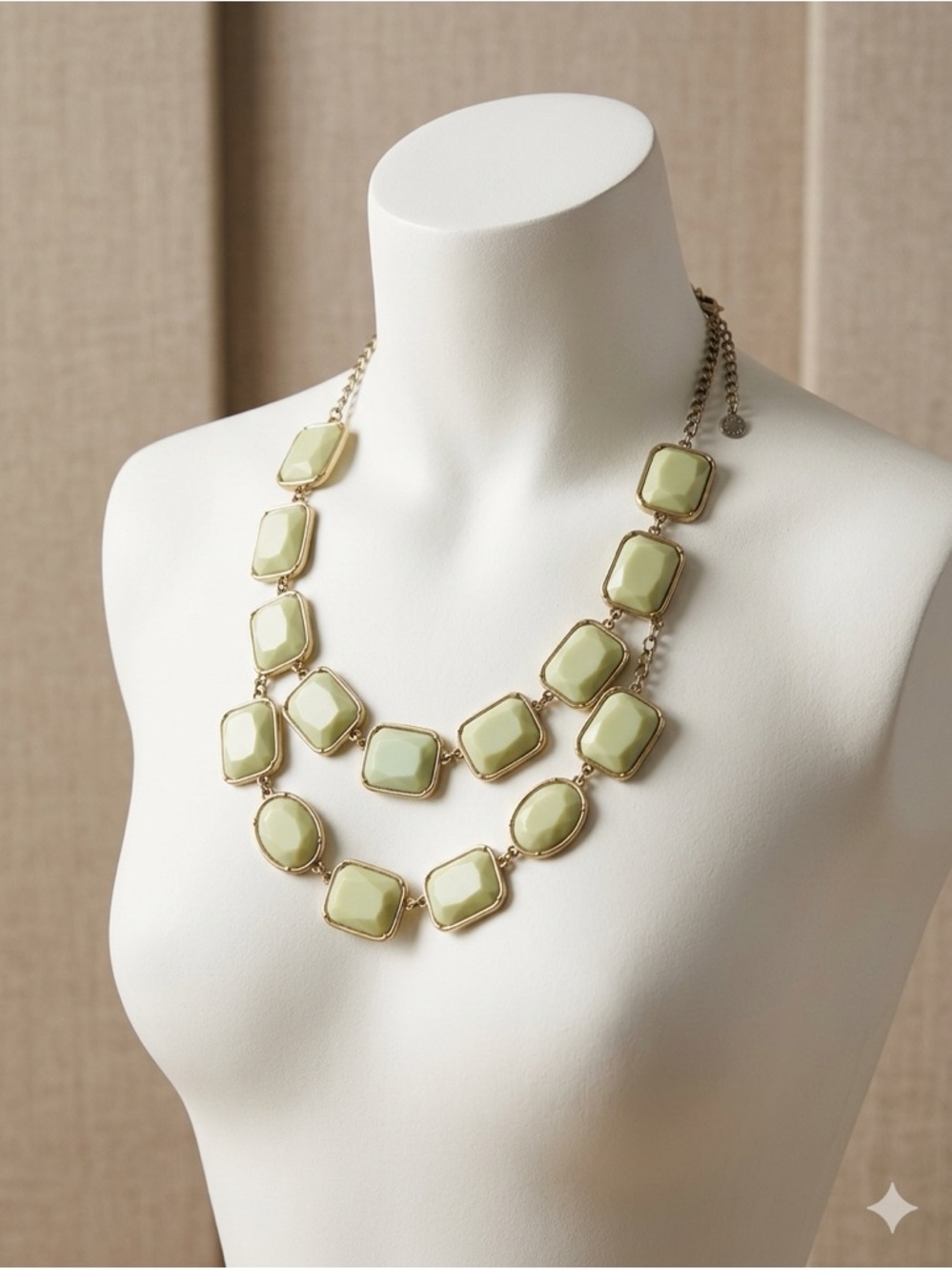 Vintage Icing Mint Green Double Strand Bubble Statement Necklace Gold